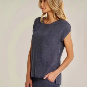 💥Barefoot Dreams CozyChic Ultra Lite Round Neck Cap Sleeve Ribbed Hem Top💥NWOT